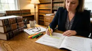 Person reviewing legal contract