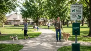 Dog owners walking pets